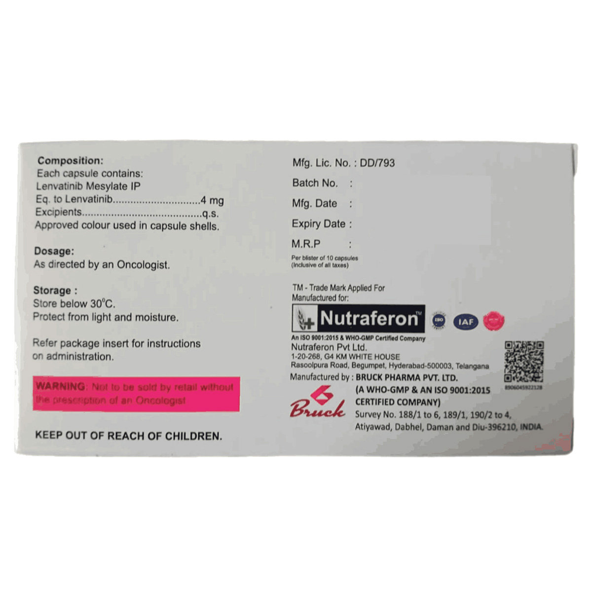 Nutraferon Lenva 4 mg Capsule 10's, Pack of 10 CapsuleS Nutraferon Lenva 4 mg Capsule 10's, Pack of 10 CapsuleS