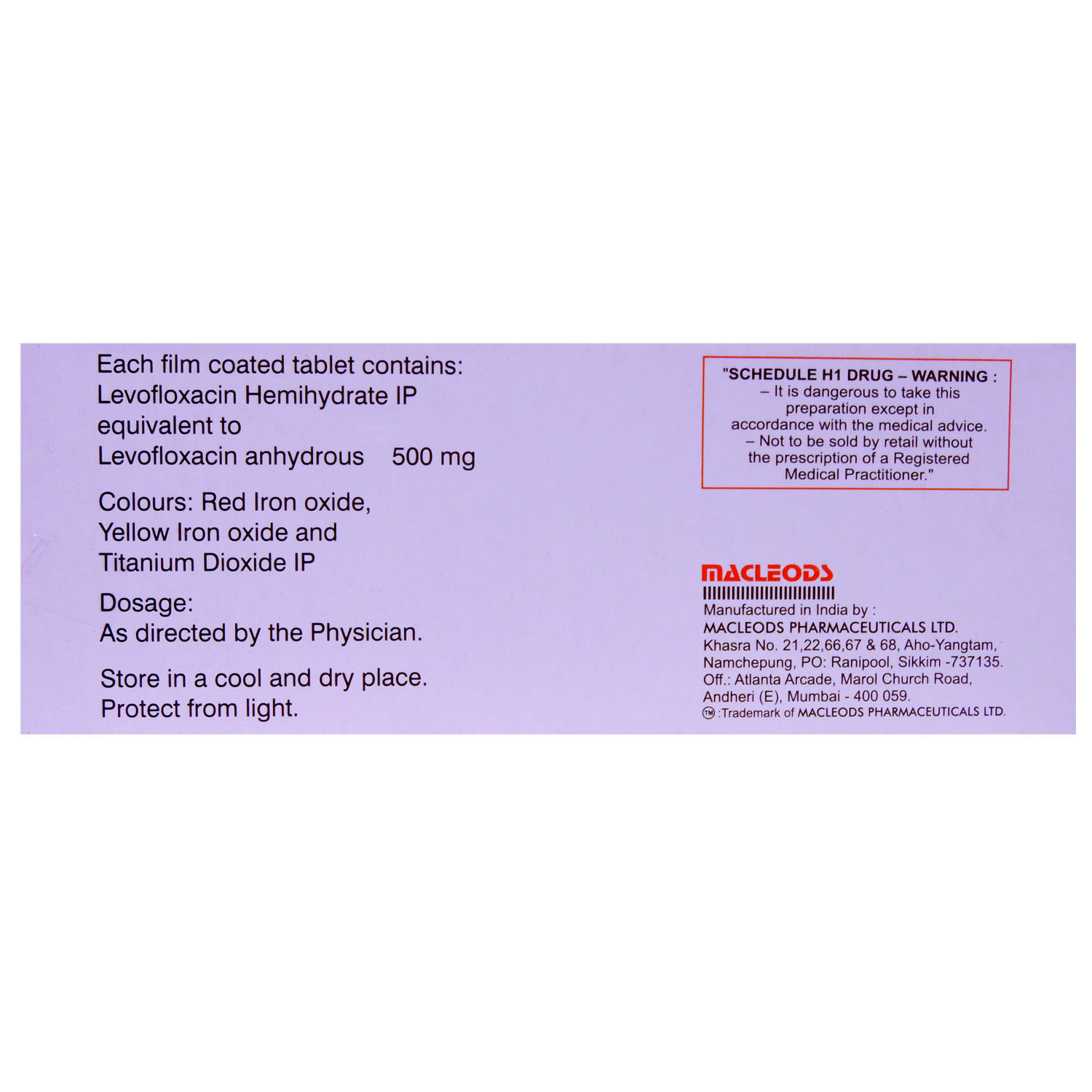 Levomac 500 mg Tablet 5's, Pack of 5 TABLETS Levomac 500 mg Tablet 5's, Pack of 5 TABLETS