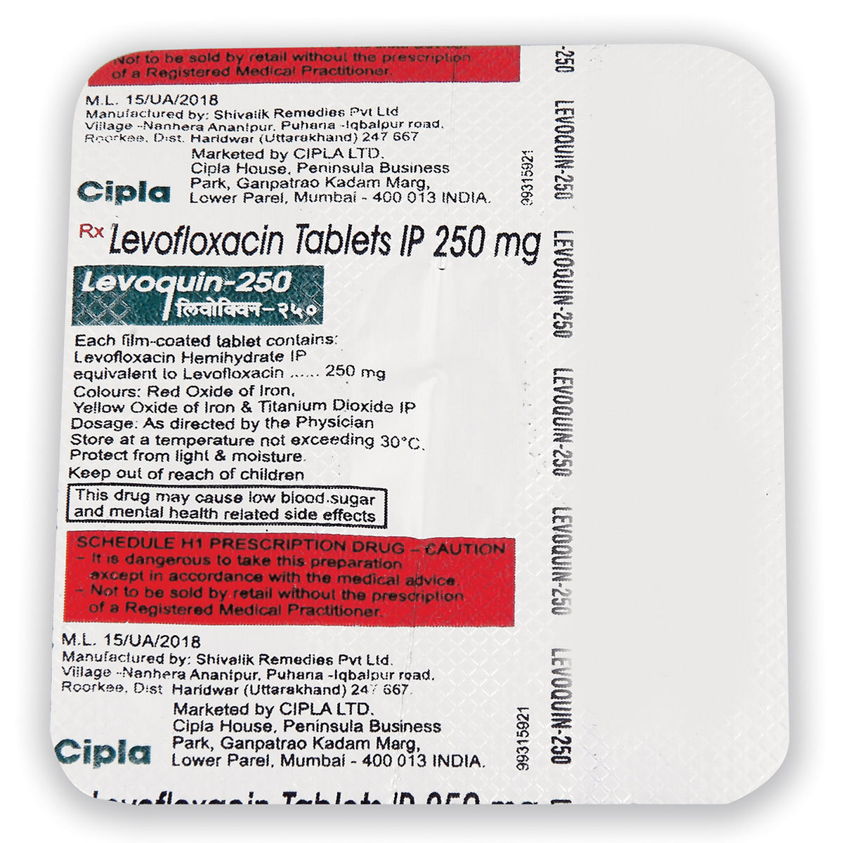 Levoquin 250 mg Tablet 5's, Pack of 5 TabletS Levoquin 250 mg Tablet 5's, Pack of 5 TabletS