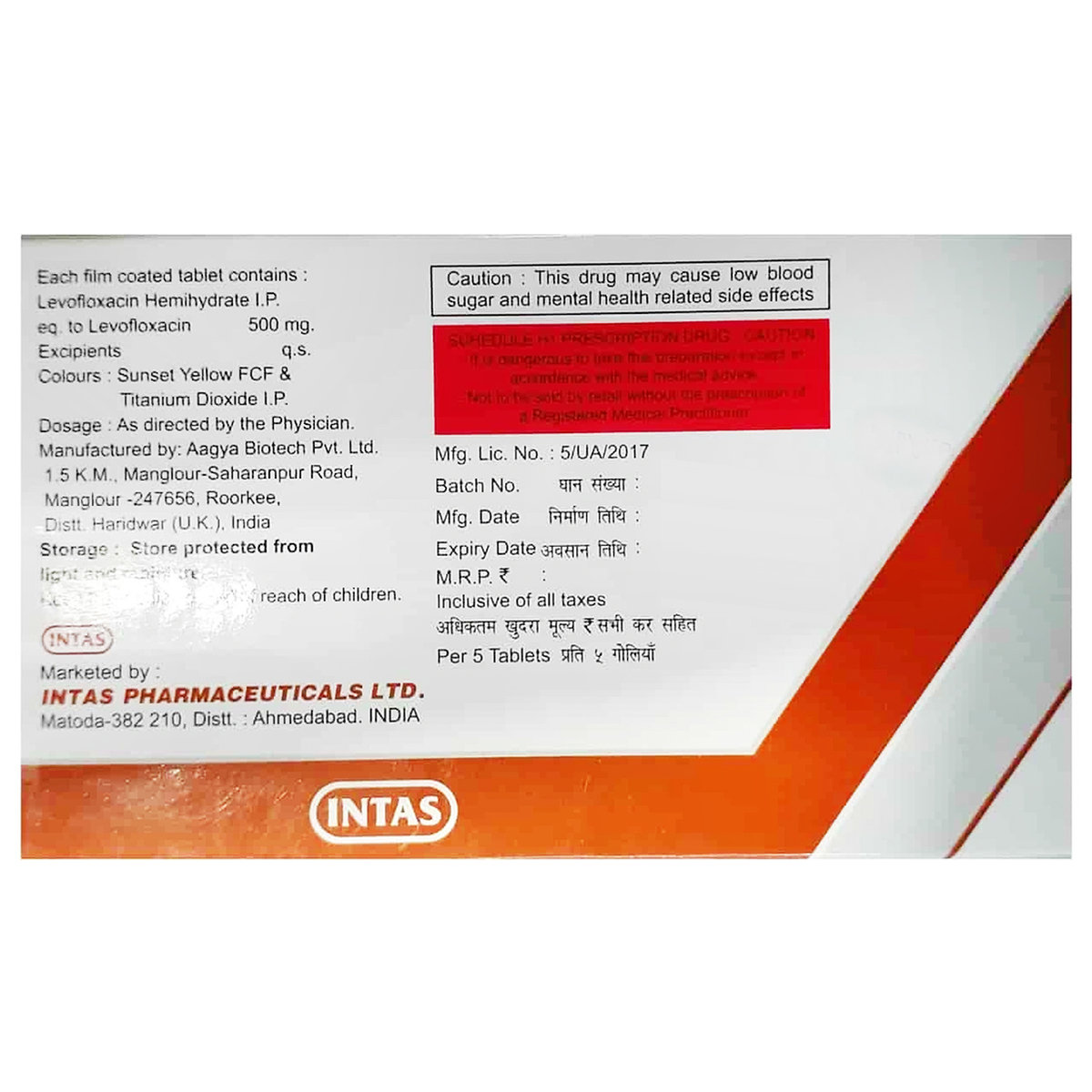 Levotas 500 mg Tablet 5's, Pack of 5 TabletS Levotas 500 mg Tablet 5's, Pack of 5 TabletS