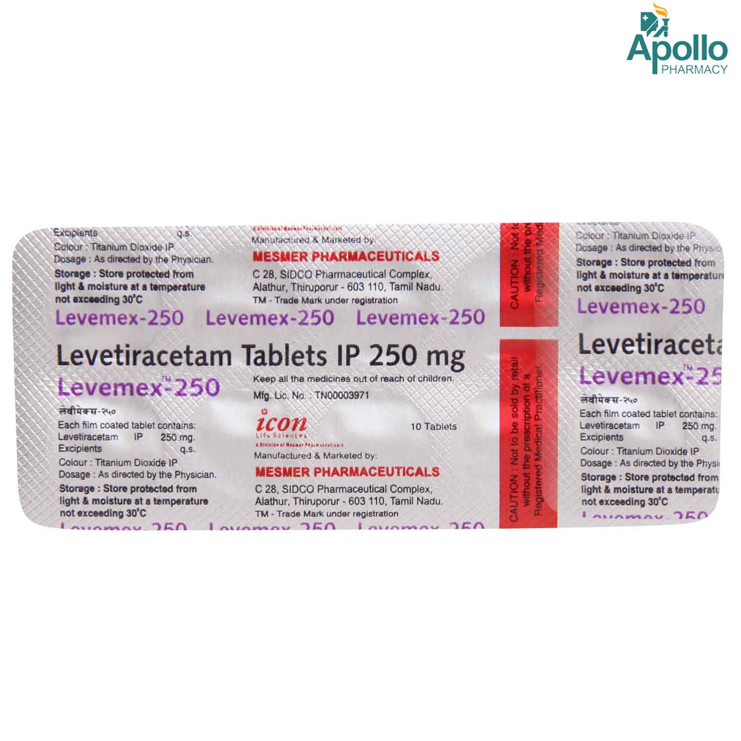 Levemex 250 Tablet, Pack of 10 TABLETS Levemex 250 Tablet, Pack of 10 TABLETS