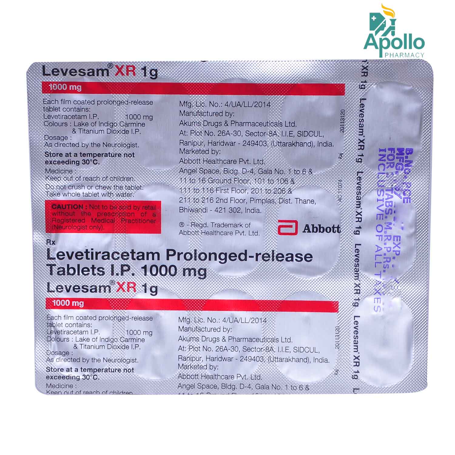 Levesam XR 1 gm Tablet 15's, Pack of 15 TabletS Levesam XR 1 gm Tablet 15's, Pack of 15 TabletS