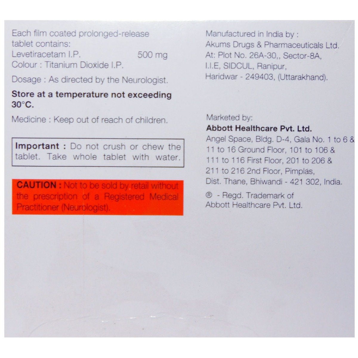 Levesam XR 500 mg Tablet 15's, Pack of 15 TabletS Levesam XR 500 mg Tablet 15's, Pack of 15 TabletS