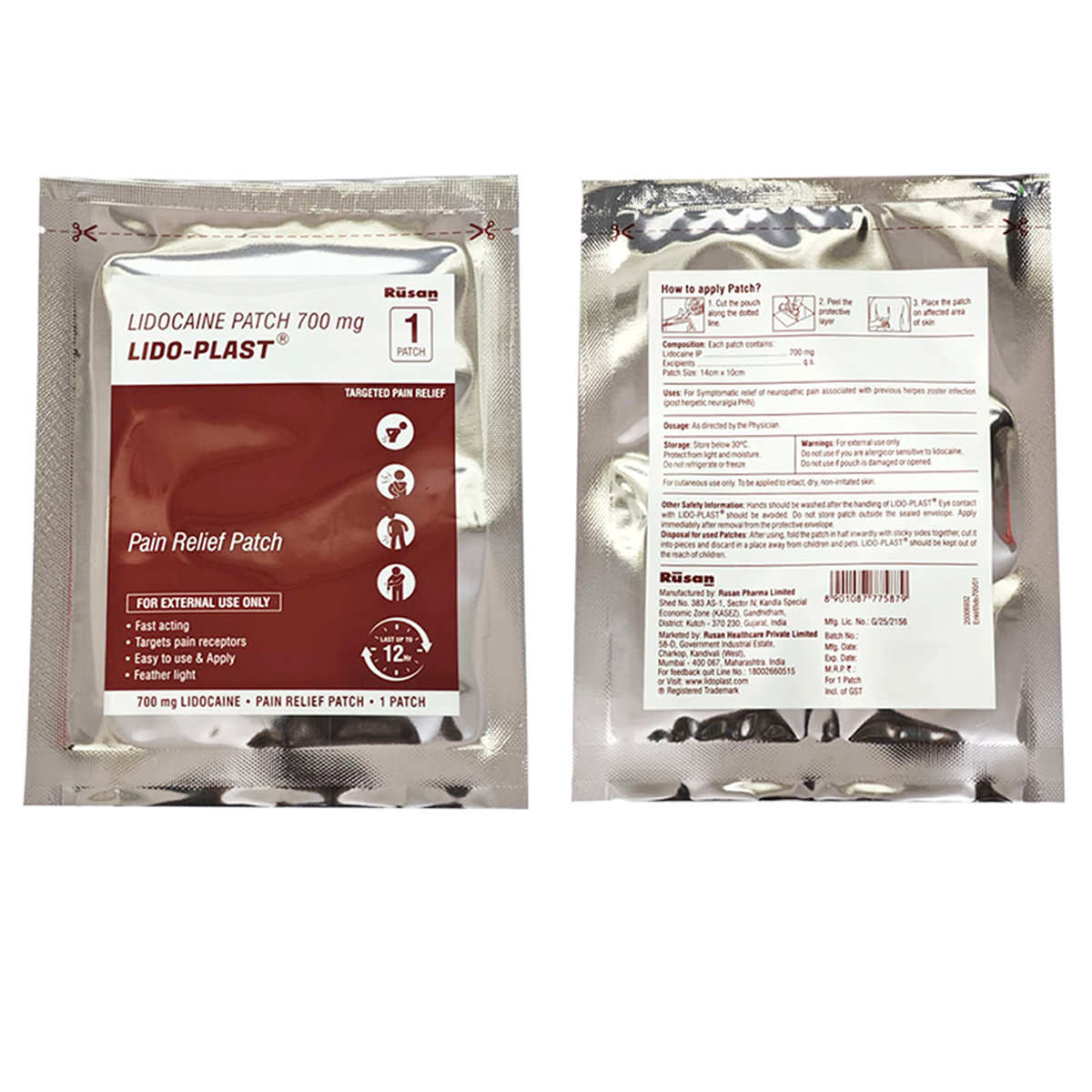 Rusan Lido-Plast 700 mg Pain Relief Patch 3's, Pack of 1 Rusan Lido-Plast 700 mg Pain Relief Patch 3's, Pack of 1