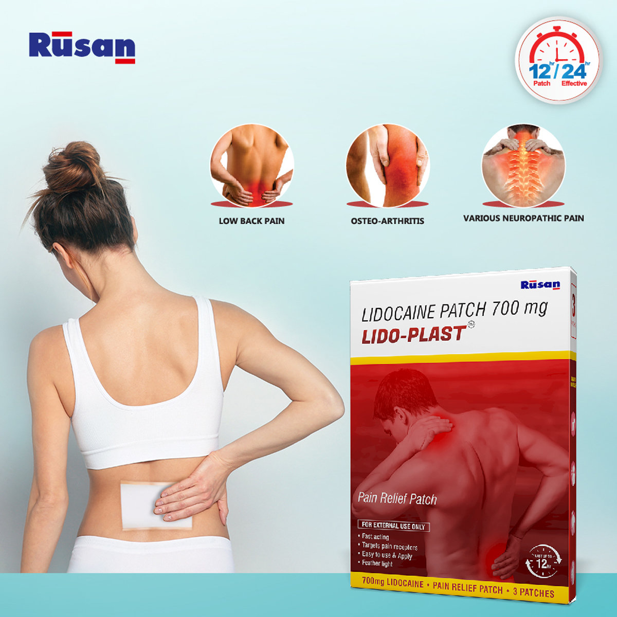 Rusan Lido-Plast 700 mg Pain Relief Patch 3's, Pack of 1 Rusan Lido-Plast 700 mg Pain Relief Patch 3's, Pack of 1