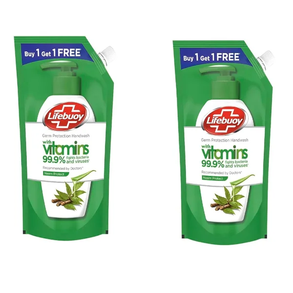 Lifebuoy Neem Protect Handwash Refill Pack with Neem &amp; Aloe Extract, 2 x 725 ml (Buy 1 Get 1 Free), Pack of 1