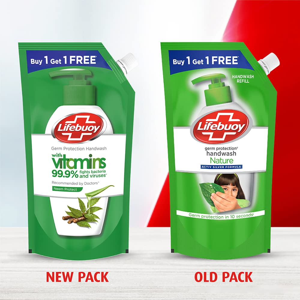 Lifebuoy Neem Protect Handwash Refill Pack with Neem & Aloe Extract, 2 x 725 ml (Buy 1 Get 1 Free), Pack of 1 Lifebuoy Neem Protect Handwash Refill Pack with Neem & Aloe Extract, 2 x 725 ml (Buy 1 Get 1 Free), Pack of 1