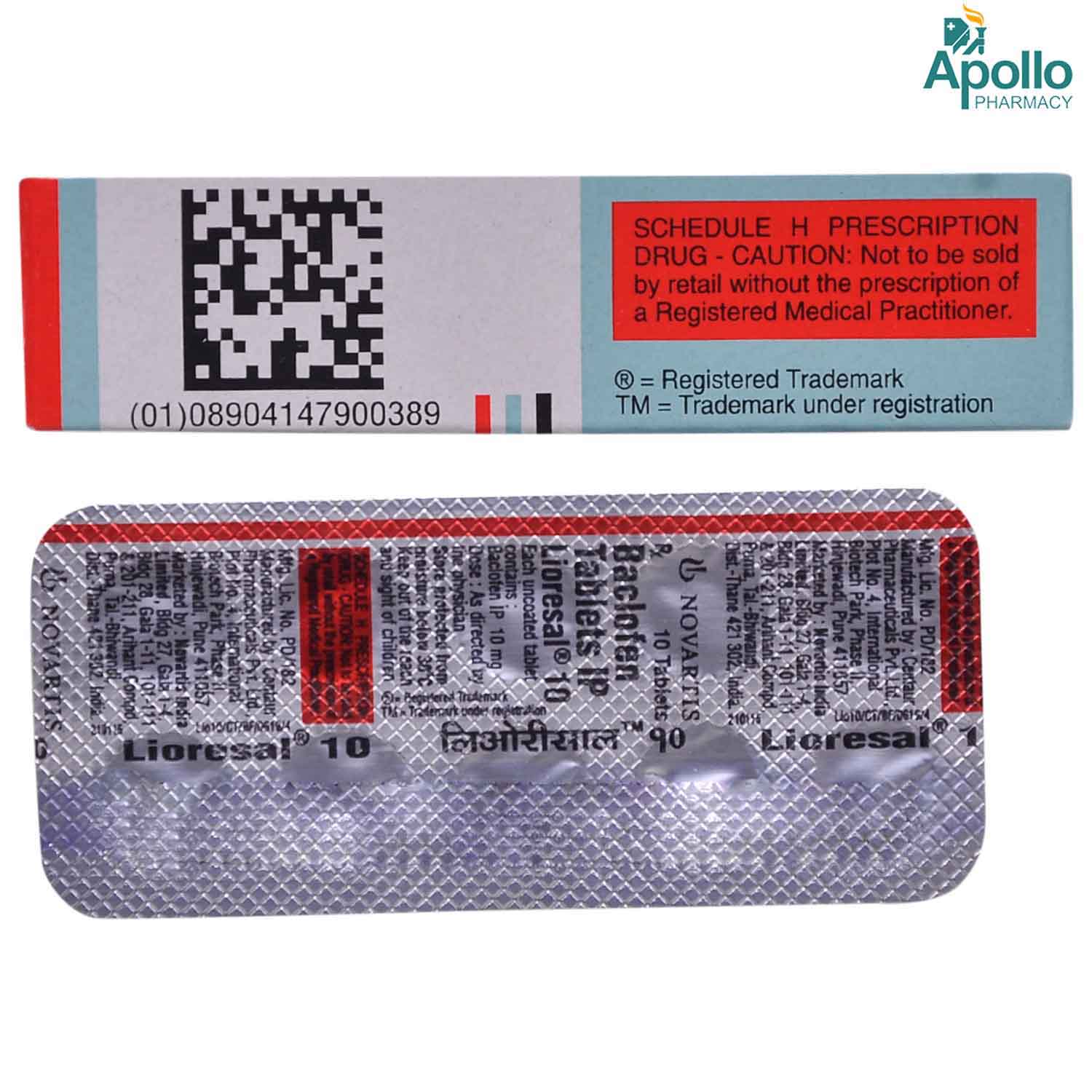 Lioresal 10 Tablet 10's, Pack of 10 TABLETS Lioresal 10 Tablet 10's, Pack of 10 TABLETS