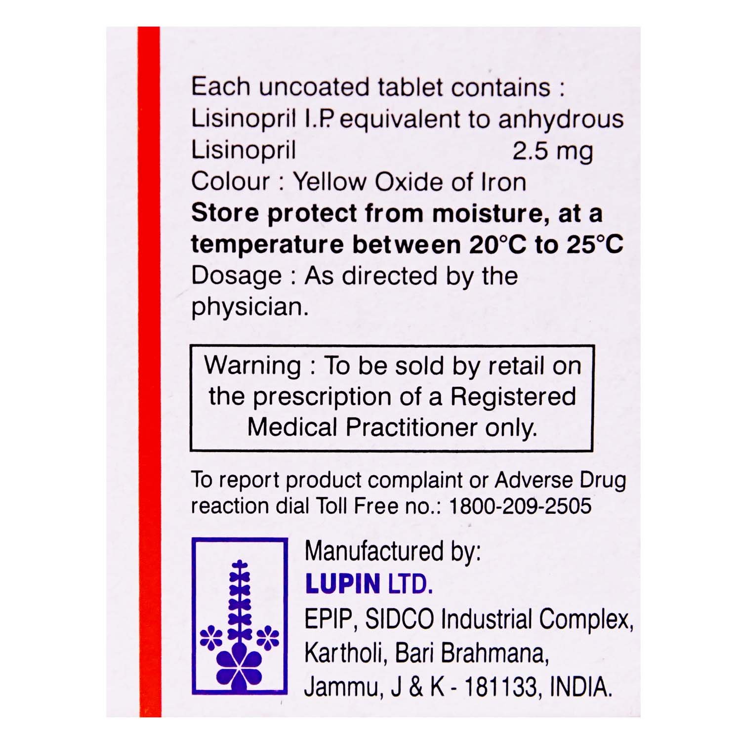 Lipril 2.5 Tablet 15's, Pack of 15 TABLETS Lipril 2.5 Tablet 15's, Pack of 15 TABLETS