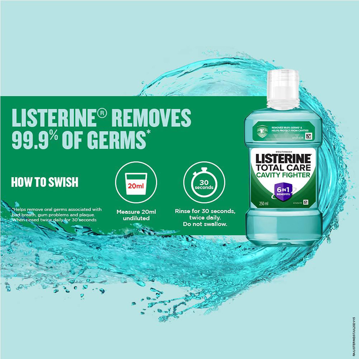 Listerine Total Care Cavity Fighter Mouthwash, 250 ml, Pack of 1 Listerine Total Care Cavity Fighter Mouthwash, 250 ml, Pack of 1