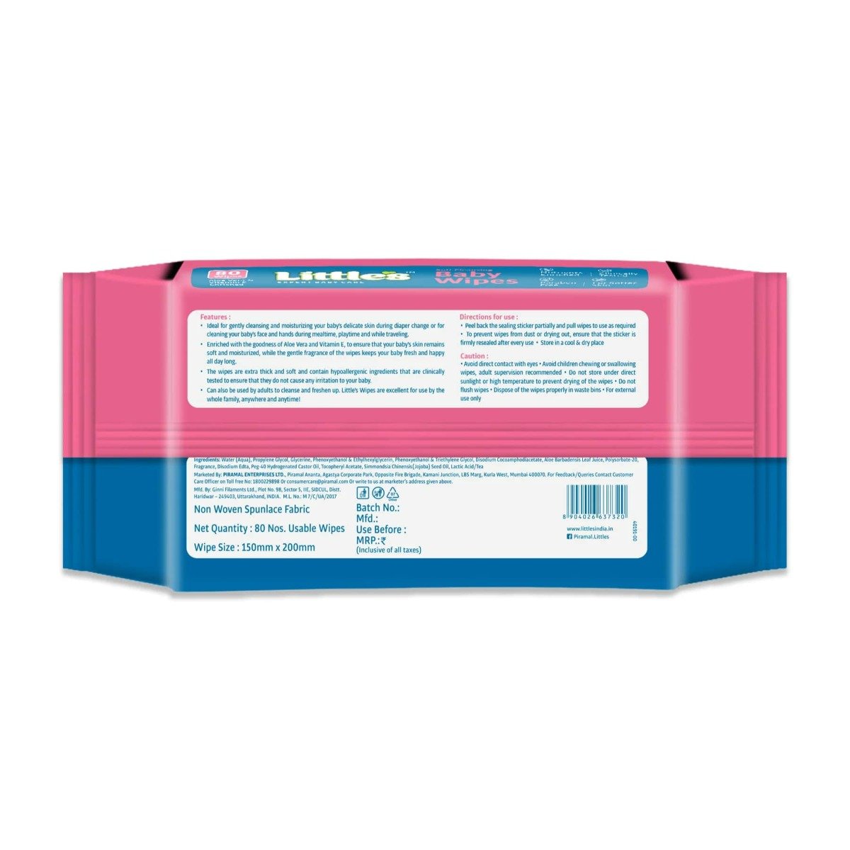 Little's Soft Cleansing Baby Wipes, 80 Units, Pack of 1 Little's Soft Cleansing Baby Wipes, 80 Units, Pack of 1