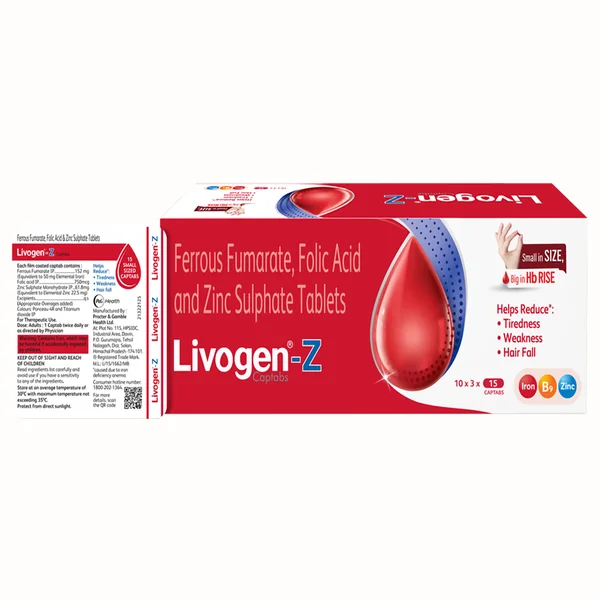 Livogen Z( 15 Tablets)| Management of Iron Deficiency Anemia|