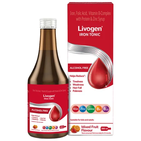 Livogen Tonic (200 ml) | The complete health tonic with 9-in-1 Benefit formula| Increase Hemoglobin Levels & Replenishes Iron Stores| Mixed Fruit Flavour| Alcohol- Free