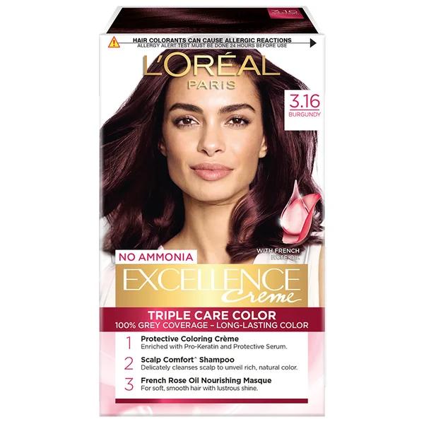 L'Oreal Paris Excellence Creme Hair Color, 3.16 Burgundy, 72 ml+100 gm, Pack of 1