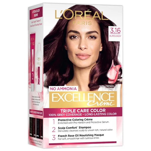 L'Oreal Paris Excellence Creme Hair Color, 3.16 Burgundy, 72 ml+100 gm