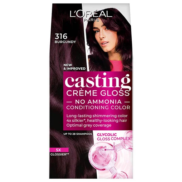 Loreal Paris Casting Creme Gloss Hair Color 316 Burgundy, 87.5 gm + 72 ml, Pack of 1
