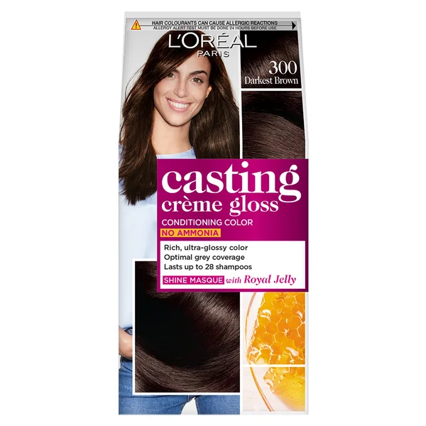 L'Oreal Paris Casting Creme Gloss Hair Color 300 Darkest Brown, 1 Kit, Pack of 1
