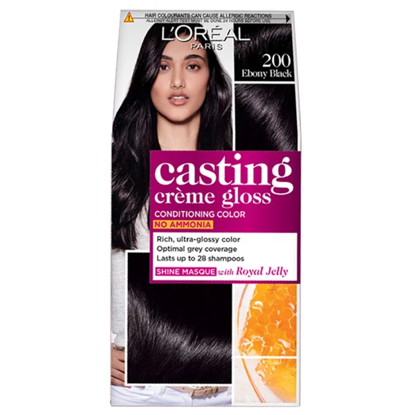 L'Oreal Paris Casting Creme Gloss Hair Color 200 Ebony Black, 1 Kit, Pack of 1