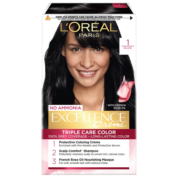Loreal Paris Excellence Creme Shade - Black(1) Hair Color, 1 Kit, Pack of 1
