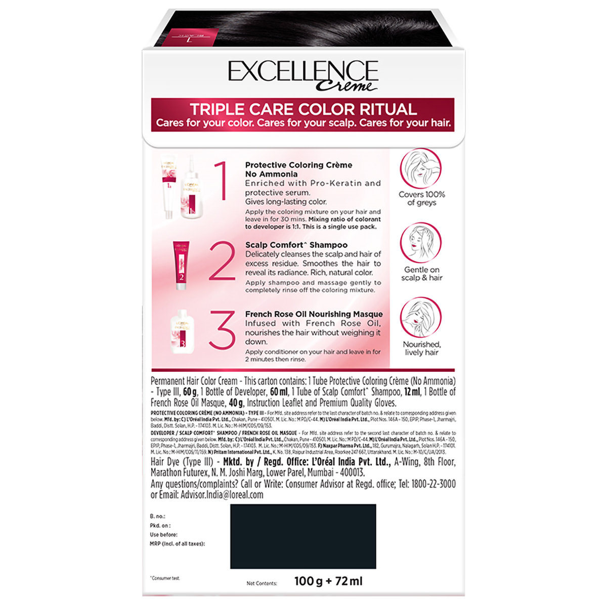 Loreal Paris Excellence Creme Shade - Black(1) Hair Color, 1 Kit, Pack of 1 Loreal Paris Excellence Creme Shade - Black(1) Hair Color, 1 Kit, Pack of 1