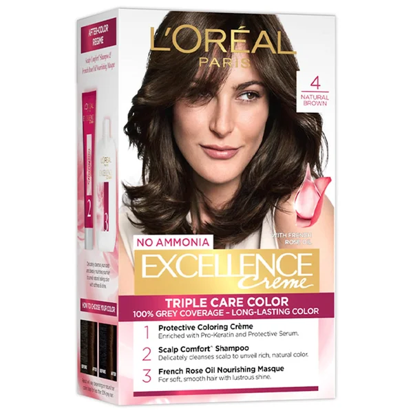L'Oreal Paris Excellence 4 Natural Brown Creme Hair Color, 1 Kit