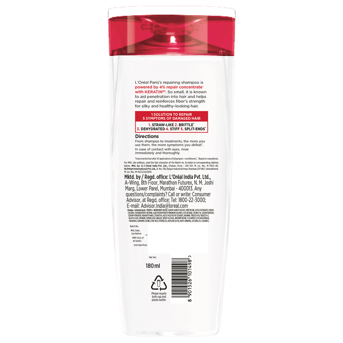 L'Oreal Paris Total Repair 5 Shampoo, 180 ml, Pack of 1 L'Oreal Paris Total Repair 5 Shampoo, 180 ml, Pack of 1