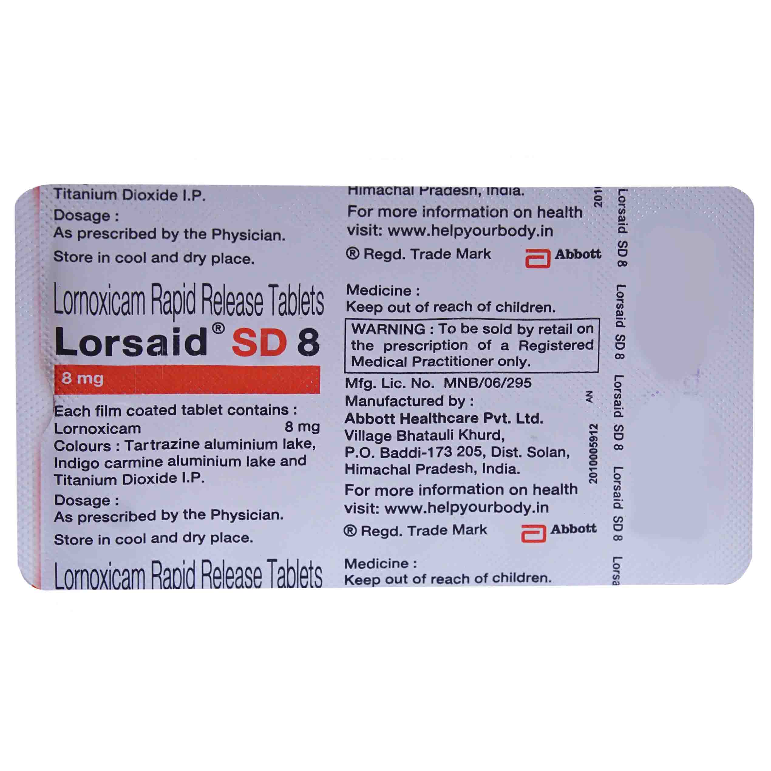 Lorsaid Lorsaid SD 8 Tablet 10's Price, Uses, Side Effects, Composition ...