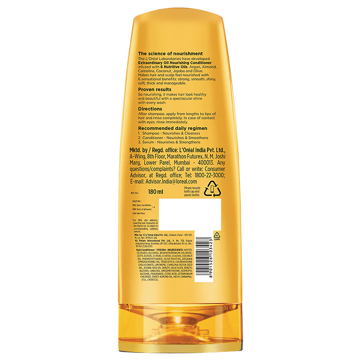 L'Oreal Paris 6 Oil Nourish Conditioner, 180 ml, Pack of 1 L'Oreal Paris 6 Oil Nourish Conditioner, 180 ml, Pack of 1