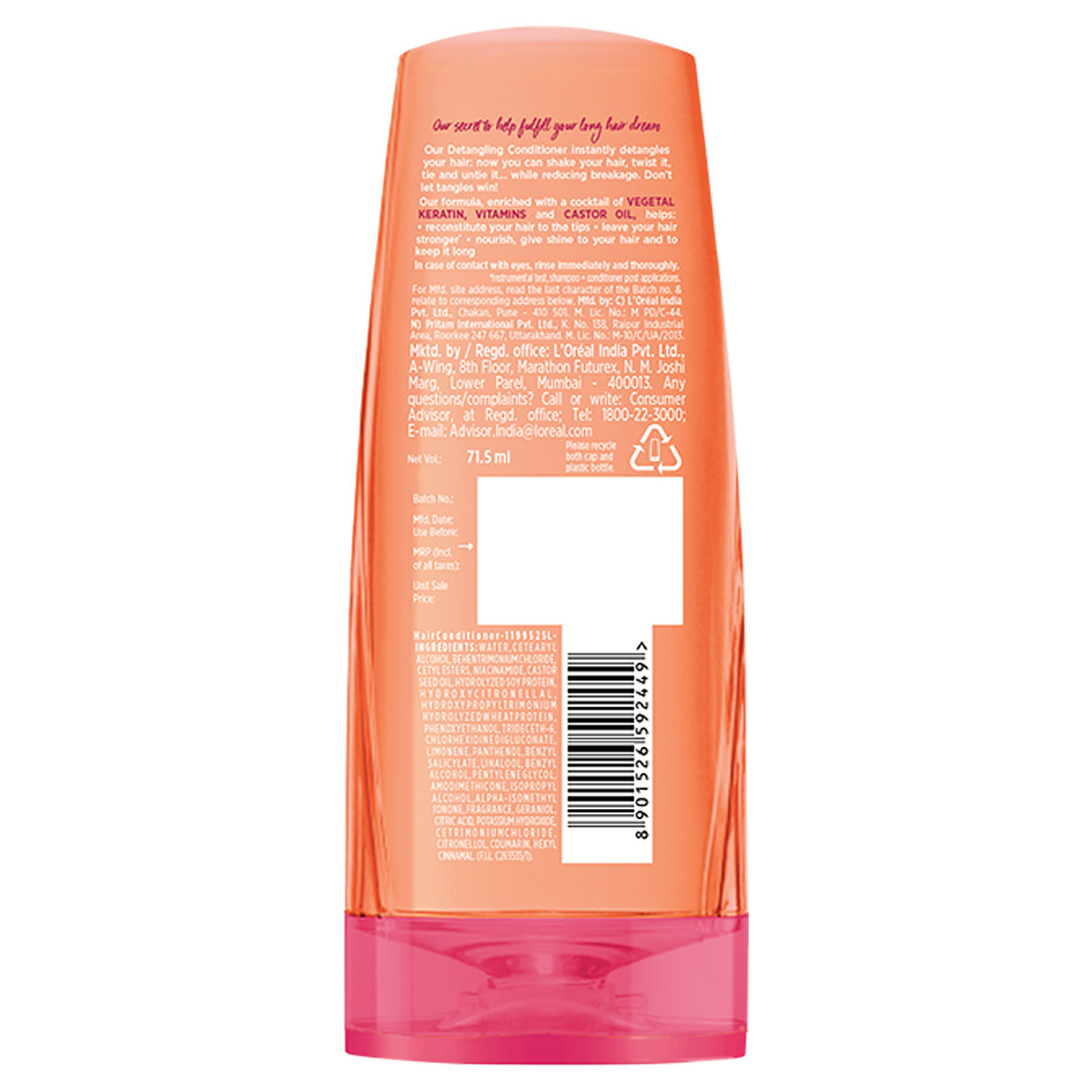 Loreal Paris Dream Lengths Detangling Conditioner, 71.5 ml, Pack of 1 Loreal Paris Dream Lengths Detangling Conditioner, 71.5 ml, Pack of 1