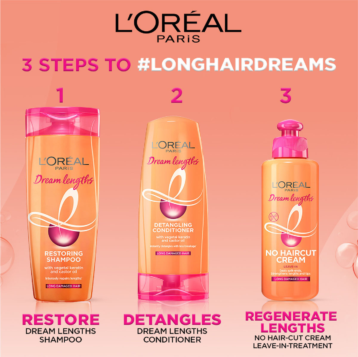 Loreal Paris Dream Lengths Detangling Conditioner, 71.5 ml, Pack of 1 Loreal Paris Dream Lengths Detangling Conditioner, 71.5 ml, Pack of 1