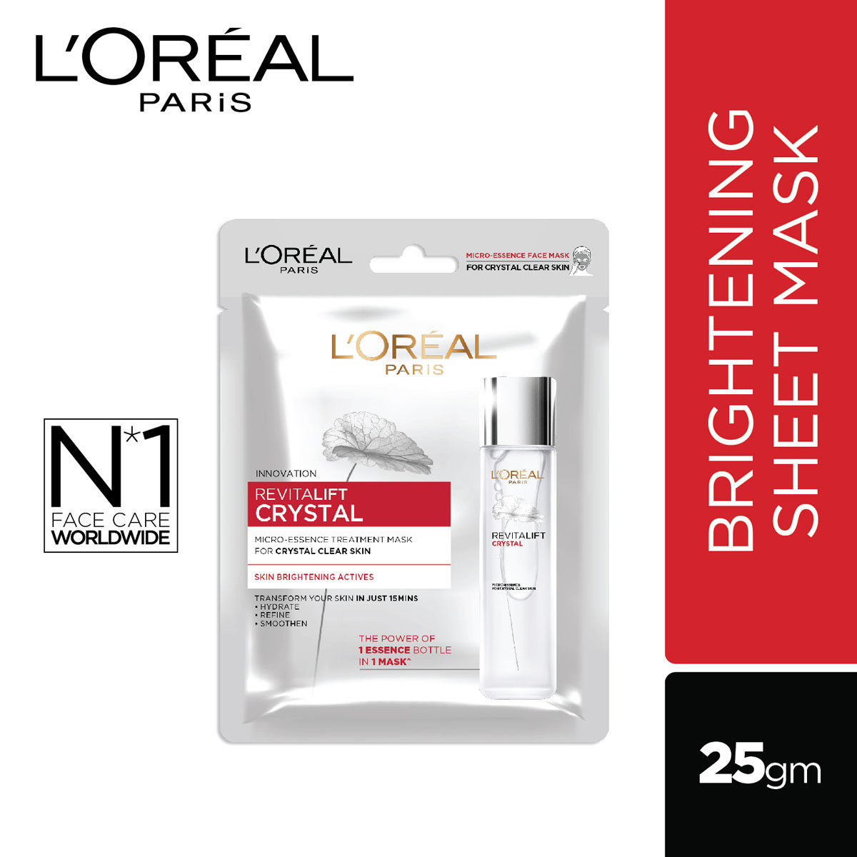 L'Oreal Paris Revitalift Crystal Micro Essence Treatment Mask 25 gm | With Skin Brightening Actives | Hydrates, Refines & Smoothens Skin In 15 Mins | For Crystal Clear Skin, Pack of 1 L'Oreal Paris Revitalift Crystal Micro Essence Treatment Mask 25 gm | With Skin Brightening Actives | Hydrates, Refines & Smoothens Skin In 15 Mins | For Crystal Clear Skin, Pack of 1