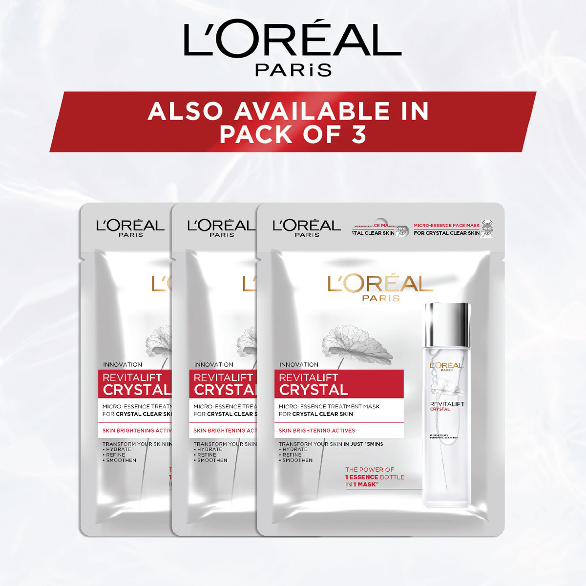 L'Oreal Paris Revitalift Crystal Micro Essence Treatment Mask 25 gm | With Skin Brightening Actives | Hydrates, Refines & Smoothens Skin In 15 Mins | For Crystal Clear Skin, Pack of 1 L'Oreal Paris Revitalift Crystal Micro Essence Treatment Mask 25 gm | With Skin Brightening Actives | Hydrates, Refines & Smoothens Skin In 15 Mins | For Crystal Clear Skin, Pack of 1
