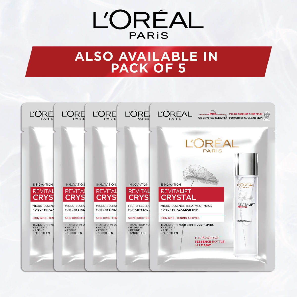 L'Oreal Paris Revitalift Crystal Micro Essence Treatment Mask 25 gm | With Skin Brightening Actives | Hydrates, Refines & Smoothens Skin In 15 Mins | For Crystal Clear Skin, Pack of 1 L'Oreal Paris Revitalift Crystal Micro Essence Treatment Mask 25 gm | With Skin Brightening Actives | Hydrates, Refines & Smoothens Skin In 15 Mins | For Crystal Clear Skin, Pack of 1