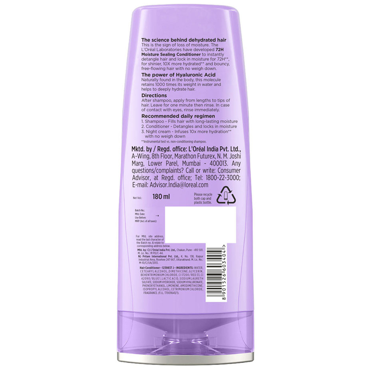 L'Oreal Paris Hyaluron Moisture 72H Moisture Sealing Conditioner, 180 ml, Pack of 1 L'Oreal Paris Hyaluron Moisture 72H Moisture Sealing Conditioner, 180 ml, Pack of 1