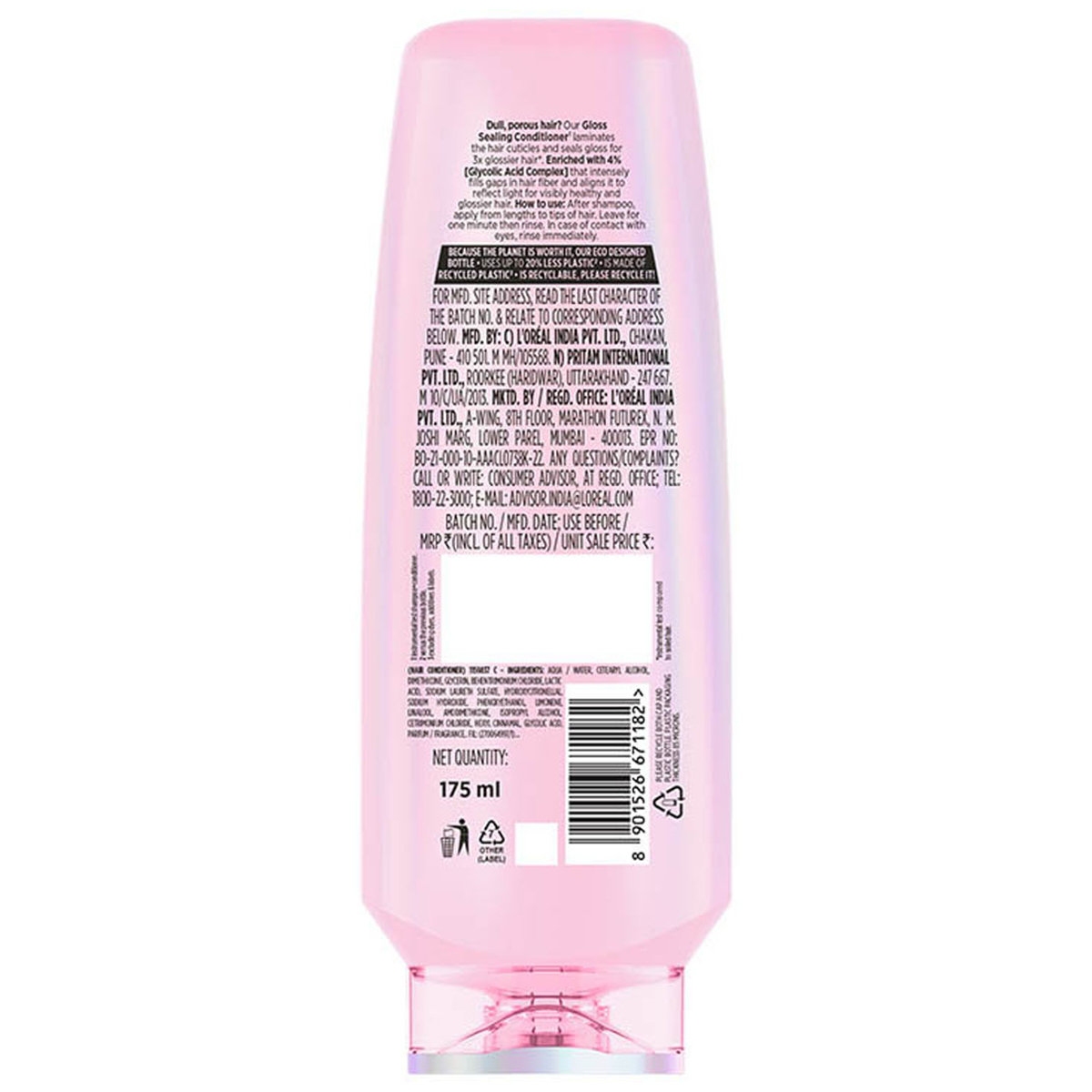 L'Oreal Paris Glycolic Gloss Shine Sealing Conditioner, 175 ml, Pack of 1 L'Oreal Paris Glycolic Gloss Shine Sealing Conditioner, 175 ml, Pack of 1