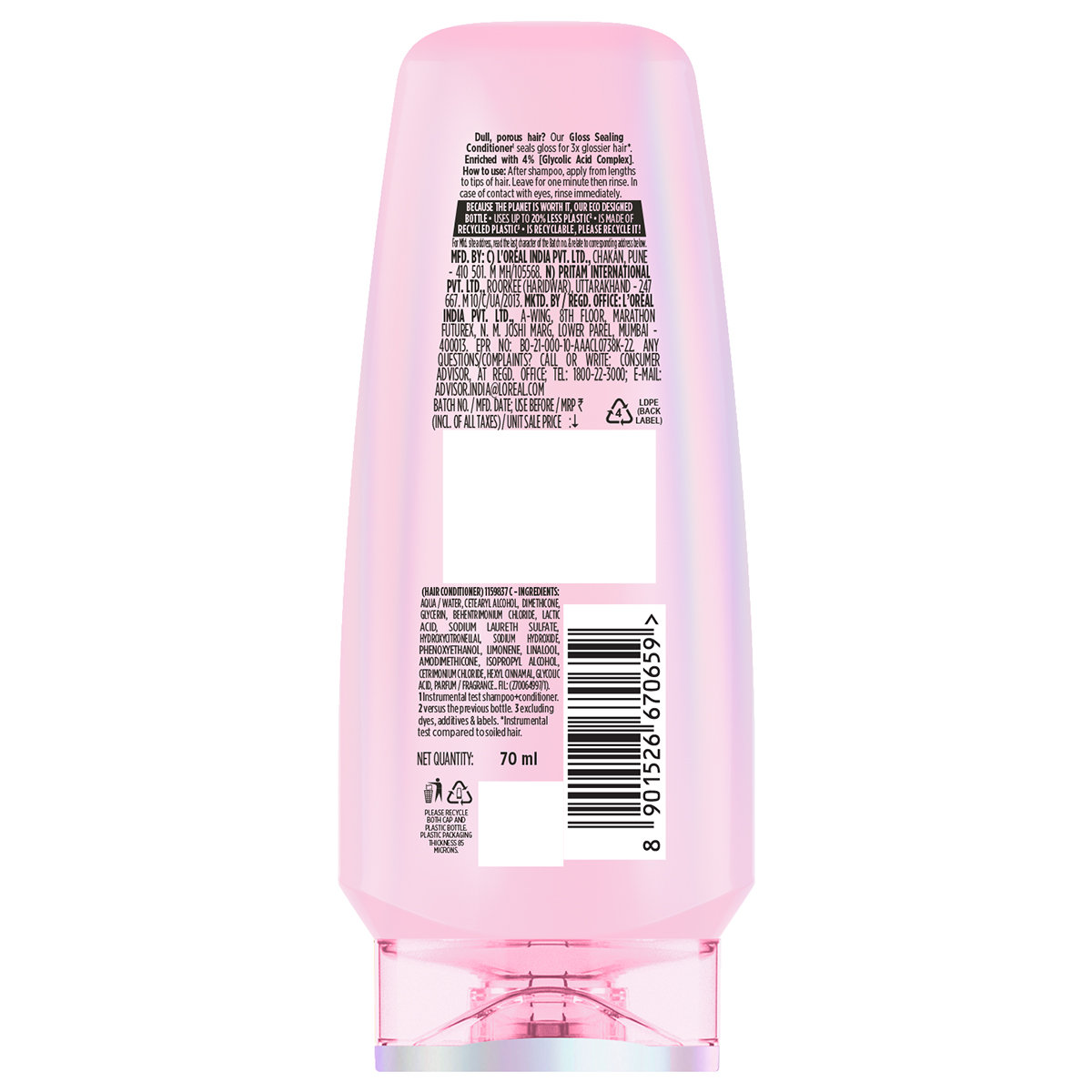 L'Oreal Paris Glycolic Gloss Shine Sealing Conditioner, 70 ml, Pack of 1 L'Oreal Paris Glycolic Gloss Shine Sealing Conditioner, 70 ml, Pack of 1