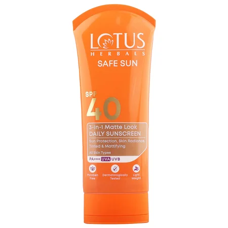 Lotus Herbals Safe Sun 3-In-1 Matte Look SPF 40 PA+++ Daily Sunscreen Cream, 50 gm