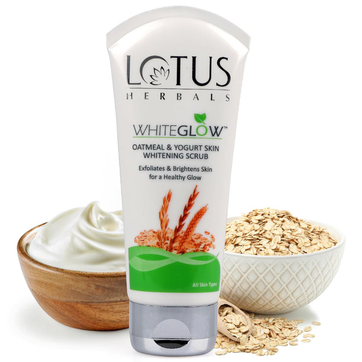 Lotus Herbals Whiteglow Oatmeal & Yogurt Skin Whitening Scrub 100 gm | Gentle Exfoliation | Removes Blackheads, Whiteheads & Dirt | For Healthy Glow | For All Skin Type, Pack of 1 Lotus Herbals Whiteglow Oatmeal & Yogurt Skin Whitening Scrub 100 gm | Gentle Exfoliation | Removes Blackheads, Whiteheads & Dirt | For Healthy Glow | For All Skin Type, Pack of 1