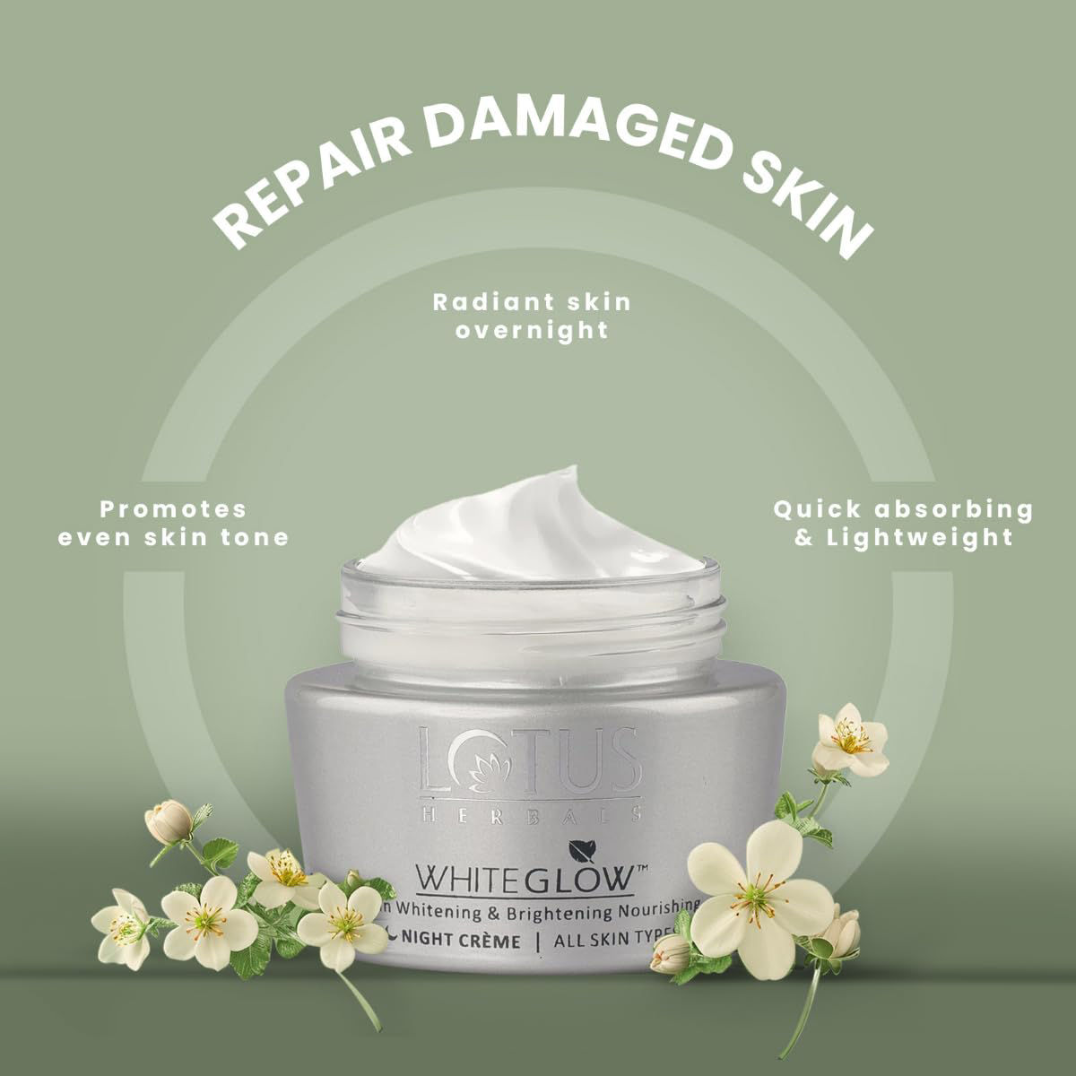 Lotus Herbals White Glow Night Creme 60 gm | Mulberry Extract, Grape Extract, Saxifraga Extracts & Milk Enzymes | Deep Nourishment | For All Skin Type, Pack of 1 Lotus Herbals White Glow Night Creme 60 gm | Mulberry Extract, Grape Extract, Saxifraga Extracts & Milk Enzymes | Deep Nourishment | For All Skin Type, Pack of 1