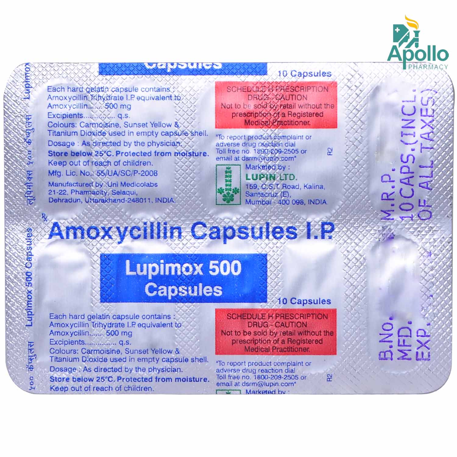 LUPIMOX 500MG CAPSULE, Pack of 10 CAPSULES LUPIMOX 500MG CAPSULE, Pack of 10 CAPSULES