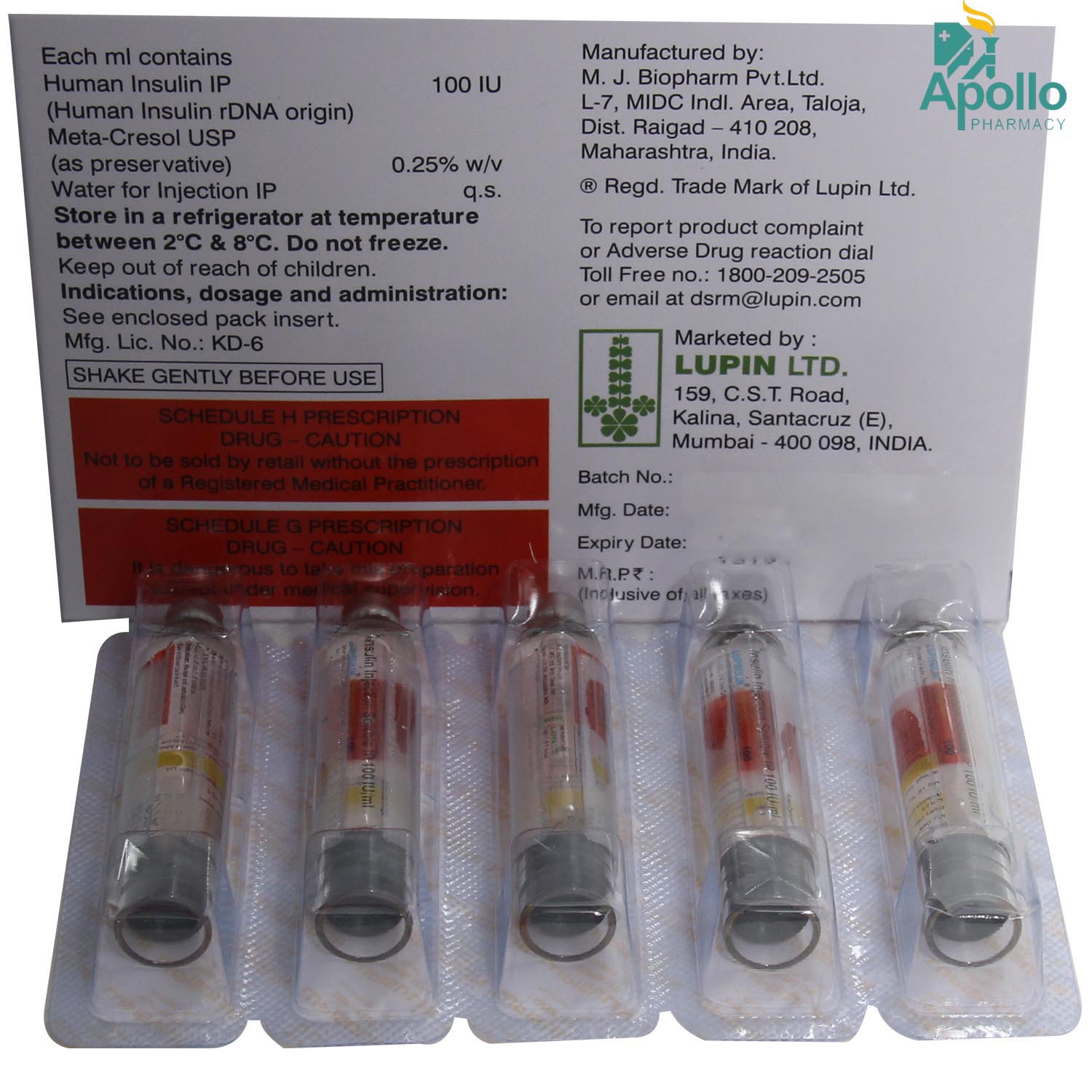 Lupisulin R (Regular) 100IU/ml Injection 3 ml, Pack of 1 Injection Lupisulin R (Regular) 100IU/ml Injection 3 ml, Pack of 1 Injection