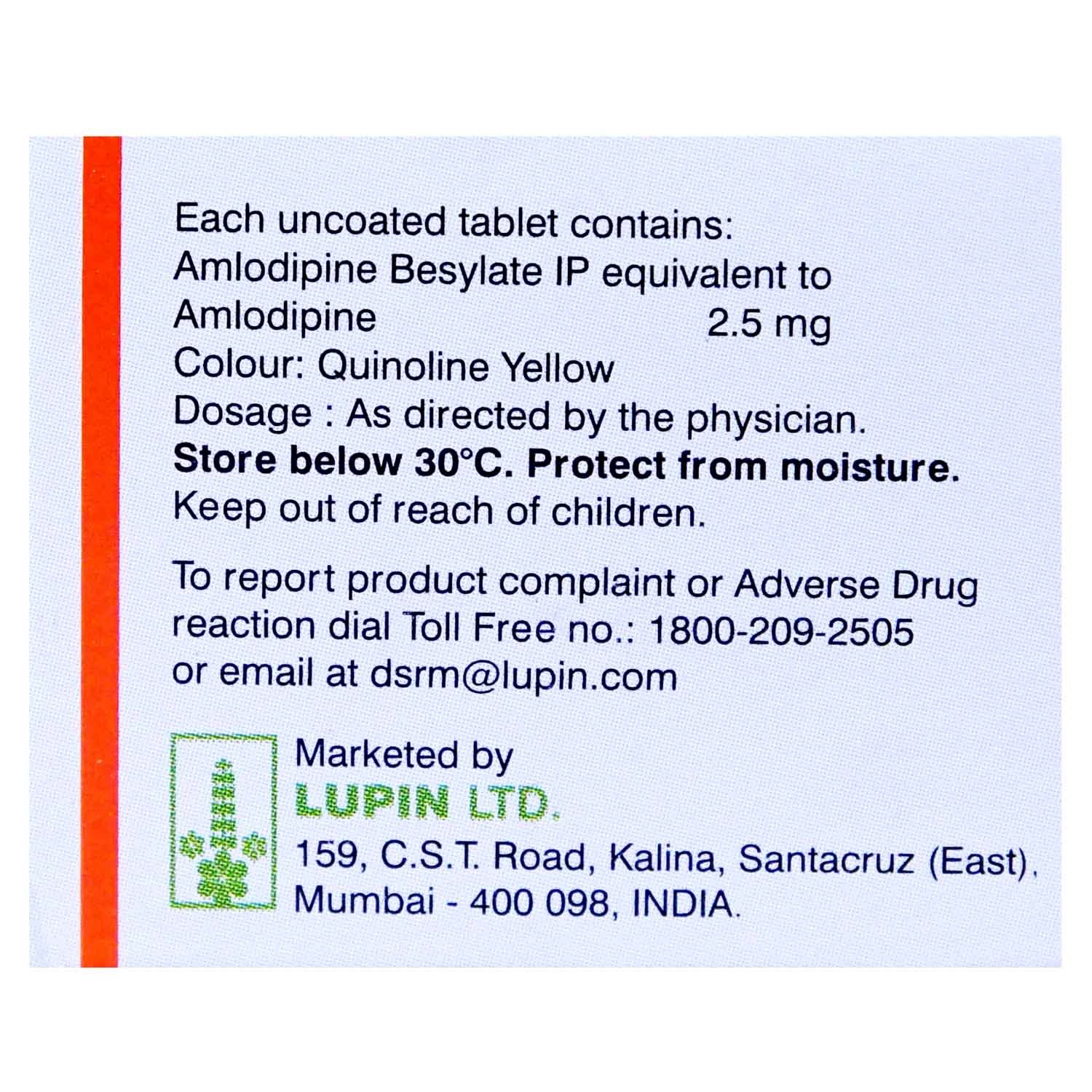 LUPIDIP 2.5MG TABLET, Pack of 10 TABLETS LUPIDIP 2.5MG TABLET, Pack of 10 TABLETS