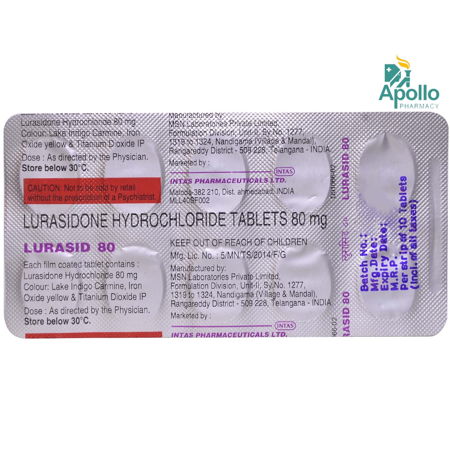 LURASID 80MG TABLET 10'S , Pack of 10 TabletS LURASID 80MG TABLET 10'S , Pack of 10 TabletS