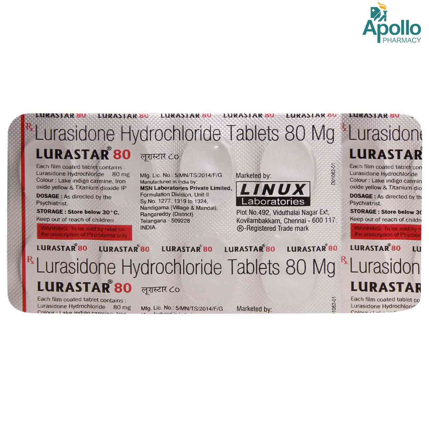 Lurastar 80 mg Tablet 10's, Pack of 10 TabletS Lurastar 80 mg Tablet 10's, Pack of 10 TabletS