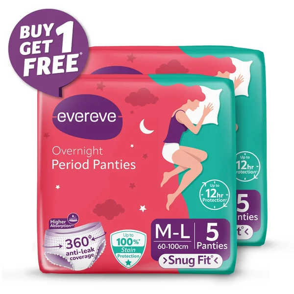 Evereve Overnight Period Panties M-L, 5 Count (Buy 1 Get 1)