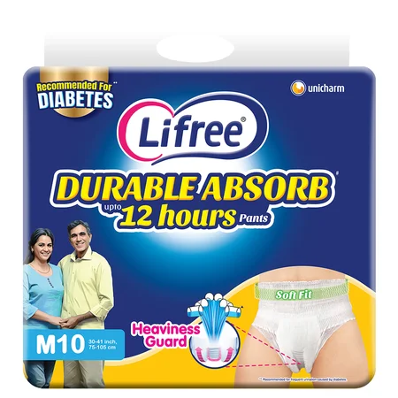 Lifree Durable Absorb Upto 12hours  Adult Diaper Pants Medium, 10 Count