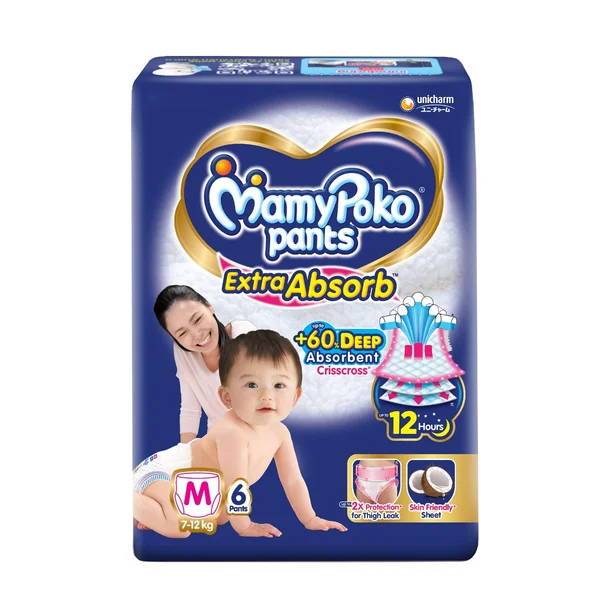 MamyPoko Extra Absorb Diaper Pants Medium, 6 Count, Pack of 1