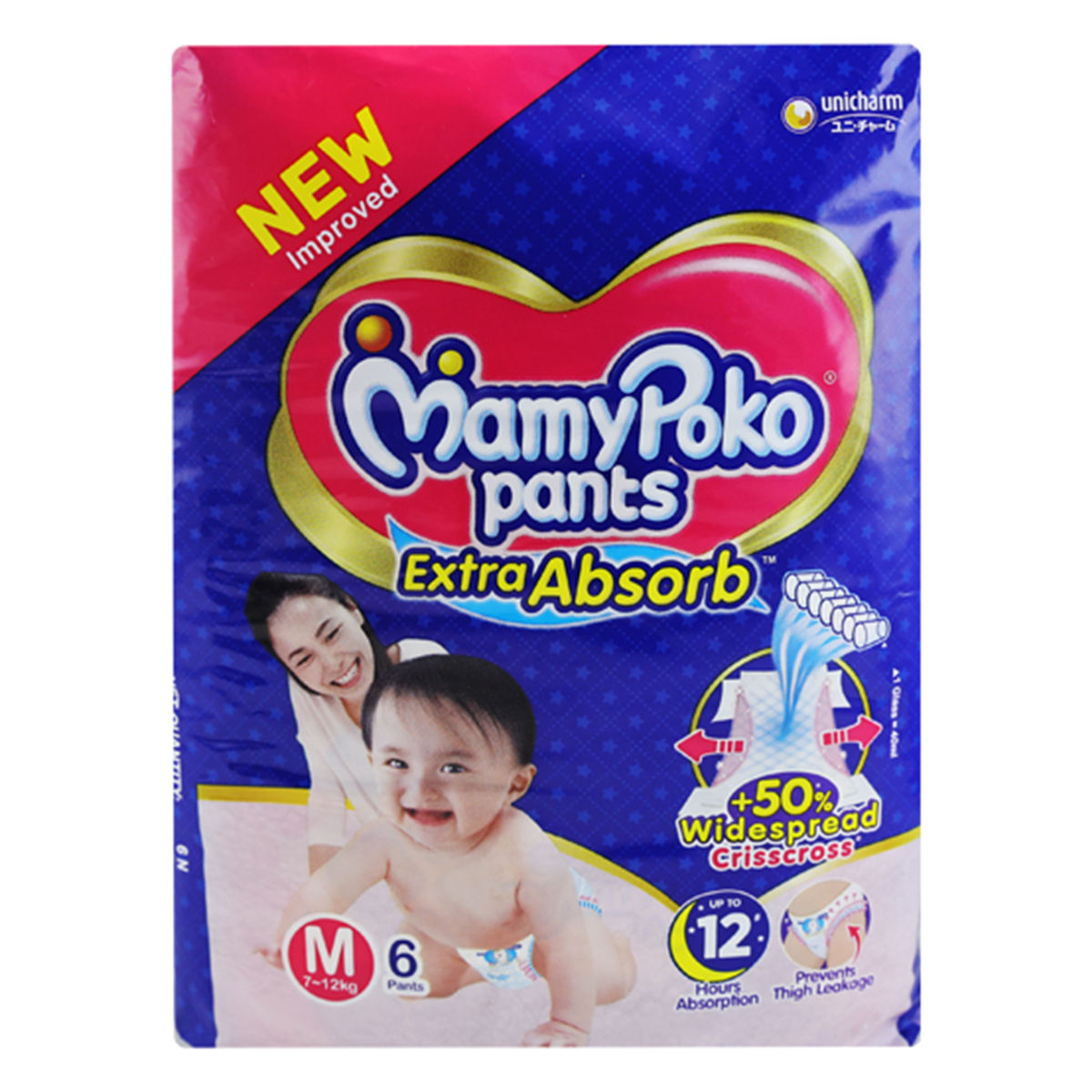 MamyPoko Extra Absorb Diaper Pants Medium, 6 Count Price, Uses, Side ...