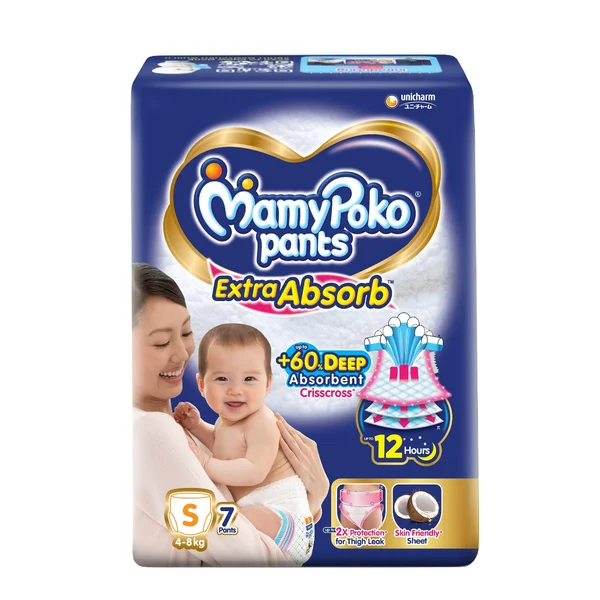 MamyPoko Extra Absorb Diaper Pants Small, 7 Count, Pack of 1