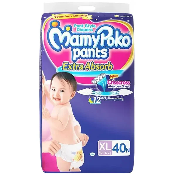 MamyPoko Premium Quality Extra Absorb Diaper Pants XL, 40 Count, Pack of 1